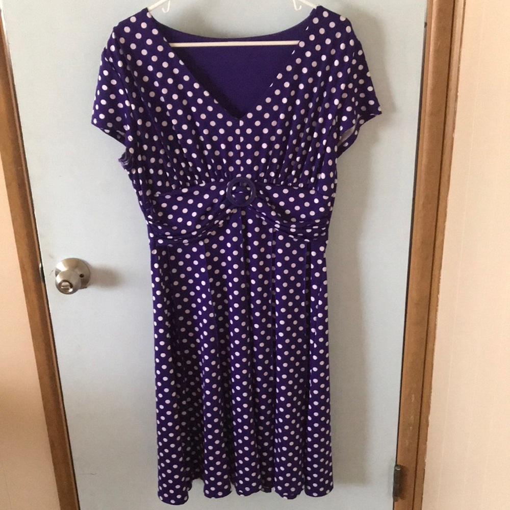 Blue polka dot dress with emperor waist